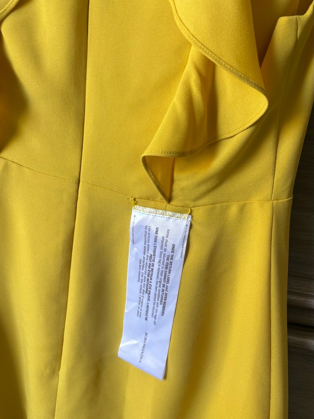 BCBG Yellow Ruffle V-Neck Mini Dress - Picture 4 of 5